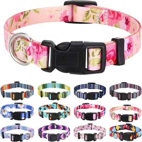 Miniatura 31 de Mihqy - Collar de perro, patrones geométricos florales, tribales, bohemios, collar de estilo étnico, suave y ajustable, para perros pequeños, Pink