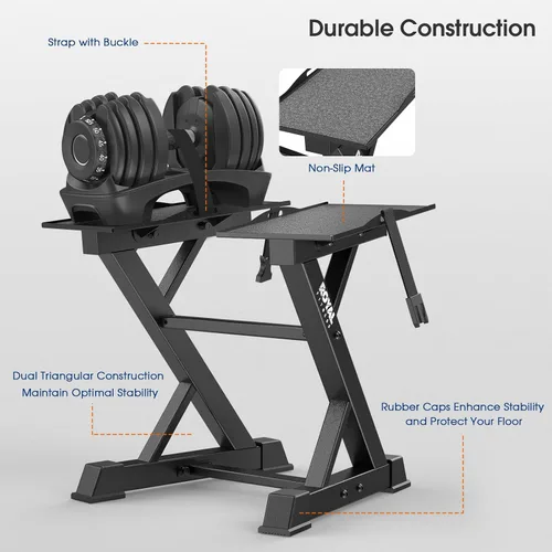 Miniatura 3 de Estante Ajustable para Mancuernas Estante de Pesas Resistente, Soporte de Almacenamiento de Mancuernas para Gimnasio en Casa con Base Negro