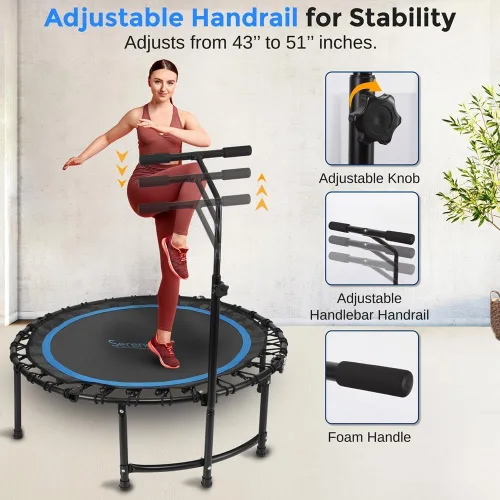 Miniatura 3 de SereneLife 40"/50" Mini Trampoline for Adults - 450/550LBS Fitness Trampoline with Reinforced Springs & Adjustable Safety Handle - Stable & Quiet