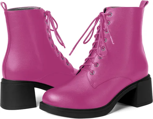 Miniatura 34 de ROSERWISH Botas altas de tacón bajo y grueso para mujer, con cordones, cómodas, modernas, con puntera redonda, de 2.5 pulgadas