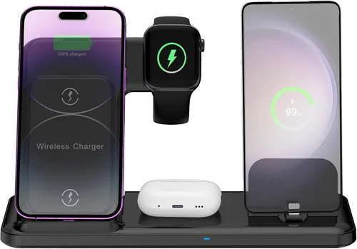 Miniatura 2 de Cargador inalámbrico para estación de carga de iPhone, plegable 4 en 1, carga rápida para iPhone 16, 15, 14, 13, 12 Pro Max, soporte de cargador