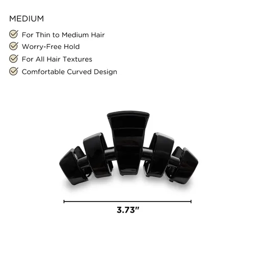 TELETIES - Pinza para cabello mediana - Agarre fuerte, dientes flexibles, diseño curvado cómodo - Ideal para cabello de grosor medio a grueso - Para