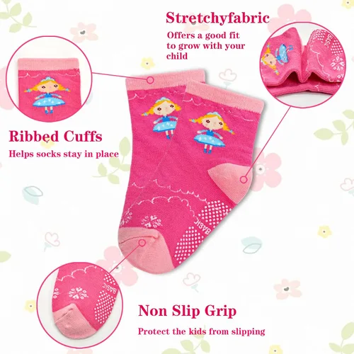 Miniatura 4 de GRPSKCOS Calcetines de agarre para niñas pequeñas, 12 pares de calcetines antideslizantes y transpirables para niñas de 1 a 7 años