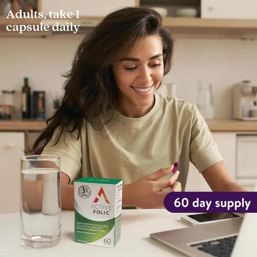 Miniatura 5 de Suplemento activo de ácido fólico, 400 mcg, apoya el embarazo, desarrollo fetal, combate el cansancio, la fatiga, la máxima absorción