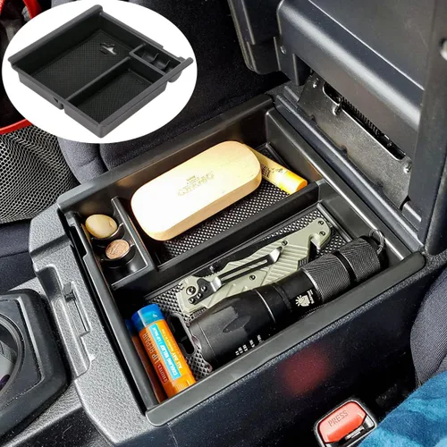 Miniatura 6 de EDBETOS Organizador de accesorios de consola central compatible con Toyota Tacoma 2016-2019 2020 2021 2022 2023, reposabrazos de material ABS, Negro