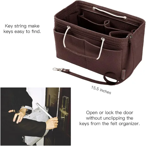 Miniatura 5 de Organizador de bolso, organizador de bolsos de fieltro con múltiples bolsillos, inserto organizador de bolsos con asas, mediano, grande, XL, Gris