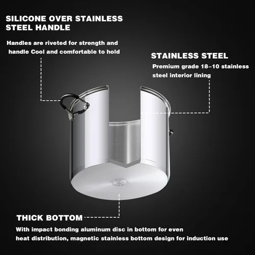 Miniatura 7 de Sartén para saltear con tapa Cook N Home, de acero inoxidable 10", Plateado Utensilios de cocina de inducción para sopa, enlatado, apto
