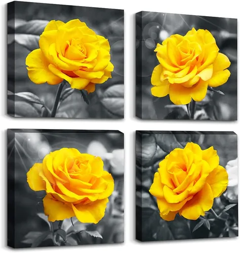 Miniatura 13 de Pinturas de decoración de pared para sala de estar, baño, habitación, cocina, familia, oficina, ilustraciones blanco y negro azul, rosa, flores, 12