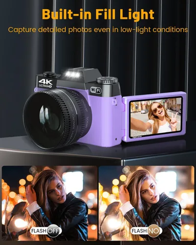 Miniatura 6 de Actualización 2024 VJIANGER Cámara Digital para Fotografía y Videoblogs para YouTube con WiFi, Pantalla Giratoria de 180°, Zoom Digital 16X, Lente