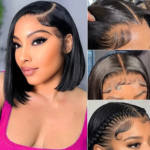 Miniatura 11 de Hoacon 613 Peluca Bob Rubia de Cabello Humano 13x4 Pelucas de Encaje Frontal para Mujeres Negras 180% de Densidad Peluca Bob de Encaje Frontal