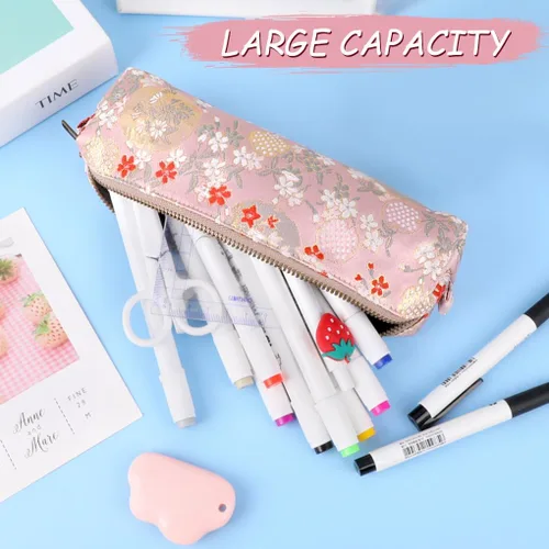 Miniatura 2 de Oyachic Estuche para lápices de bordado, bolsa para lápices de flores, caja para bolígrafos, bolsa organizadora para cosméticos, maquillaje