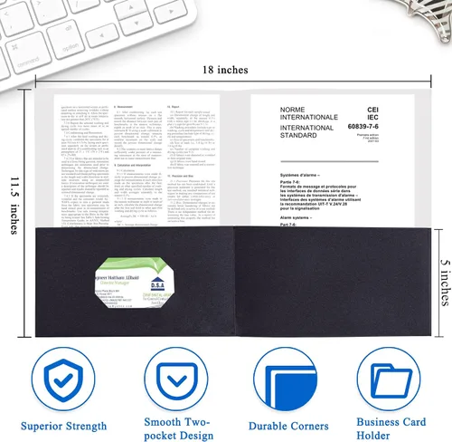 Miniatura 2 de Zzrywuty 100 Paquetes de Carpetas de Archivo de Dos Bolsillos con Ranura para Tarjetas de Visita, Papel Texturizado, Tamaño Carta, Capacidad
