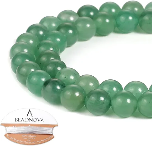 Miniatura 55 de Cuentas de ónix negro BEADNOVA con cuentas de cristal natural, piedras preciosas, redondas, sueltas, curativas de energía con cordón elástico de 01)