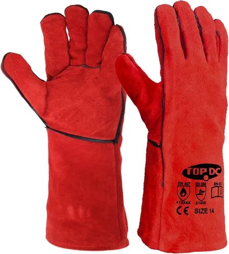 Miniatura 13 de TOPDC Guantes de trabajo de cuero para hombres o mujeres, guantes de cuero de piel de vaca para jardinería, soldadura TIG/MIG, motosierra, granja