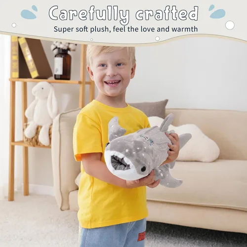 Miniatura 3 de Peluche de Tiburón Ballena Gris – Tiburón Ballena de Peluche Tierno de 19.5 Pulgadas, Peluche Almohada de Tiburón para Niños y Adultos, Regalo