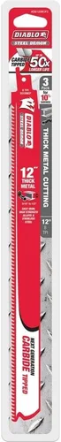 Miniatura 2 de Diablo DS1208CF3 - Hoja de sierra recíproca de dientes de carburo de acero para metal grueso, 12 pulgadas de longitud, 8 TPI, paquete de 3