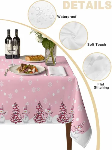 Miniatura 2 de Mantel de muñeco de nieve de Navidad impermeable para mantel redondo, rectangular, ovalado, cuadrado, 54 x 54 pulgadas, mantel para otoño, baby