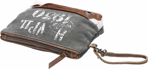 Miniatura 4 de Myra Bag Vintage 1930 Upcycled Canvas Wristlet Bag S-1144, Marrón