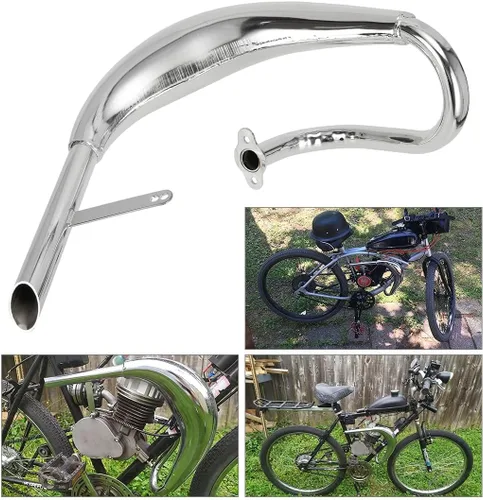 Miniatura 3 de FVRITO Silenciador de Escape Cromado de Alto Rendimiento Cámara de Expansión Tubo Junta Silenciador para Motor de 2 Tiempos 50cc 66cc 80cc 100cc