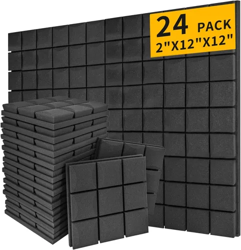 Miniatura 18 de Paquete de 24 paneles acústicos de espuma Saiqiang con aislamiento de sonido, paneles de espuma de 1 x 12 x 12 pulgadas, paneles de absorción
