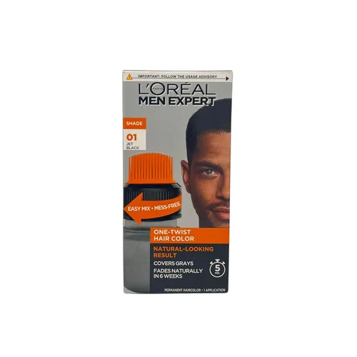 L’Oreal Paris Men Expert One Twist - Tinte permanente de cabello para hombre, sin ensuciar, para cubrir canas, aplicación sencilla, sin mezclar y 01