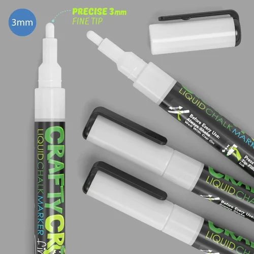 Miniatura 3 de Crafty Croc Marcadores de tiza de punta fina – (punta recisa de 0.118 pulgadas, 4 blancos) – Bolígrafos de tinta de tiza líquida sin polvo