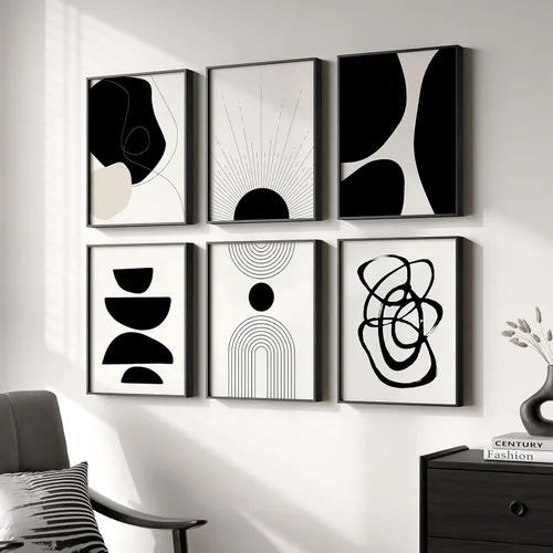 Miniatura 10 de Arte de pared abstracto enmarcado en blanco y negro, 6 piezas de impresiones modernas, pinturas, obras de arte para paredes, imágenes abstractas