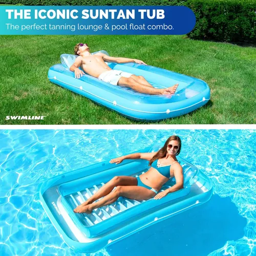Miniatura 2 de SWIMLINE Original Suntan Tub Series Classic Inflatable Tanning Float Floating Lounge Personal Tan Pool Hybrid Lounger Adjustable Pillow Fill