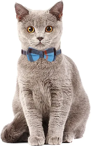 Miniatura 5 de Faleela Paquete de 2/Juego Collar para Gato con Corbata de Moño Linda y Campana, Collar de Camisa a Cuadros Separable para Gatito Ajustable