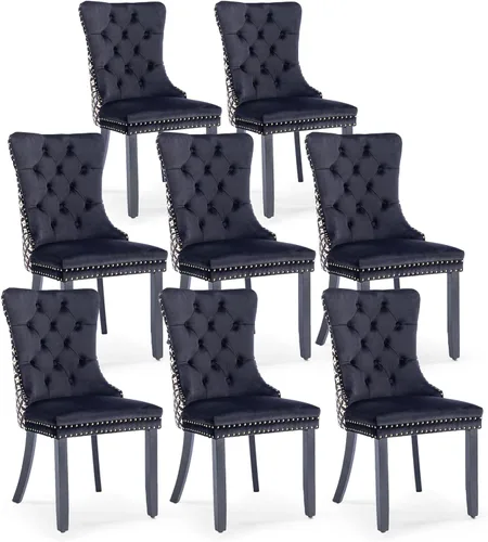 Miniatura 105 de Juego de 4 sillas de comedor de terciopelo, sillas de comedor tapizadas con ribete de cabeza de clavo y patas de madera maciza para cocina