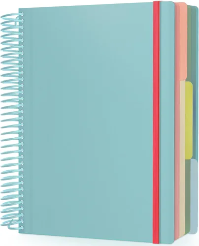 Cuaderno de espiral EUSOAR, A4 de 9.25" x 11.7", con rayas para universidad, 3 divisiones con bolsillos, gran cuaderno espiral a rayas, 240 páginas
