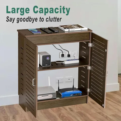 Miniatura 3 de Gabinete de almacenamiento para enrutador WiFi, caja de almacenamiento de PVC para módem, regleta de alimentación y organizador de cables, Nogal