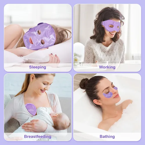 Miniatura 6 de Atsuwell Juego de mascarillas faciales de hielo refrescante para ojeras e hinchazón, 6 paquetes fríos de gel para cara, ojos, forro de felpa suave