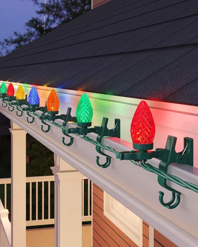 Miniatura 9 de SURAIELEC C9 Luces LED de Navidad con clips, 67 pies, 100 luces de techo de Navidad para exteriores con clips de resorte, luces de cadena rojas