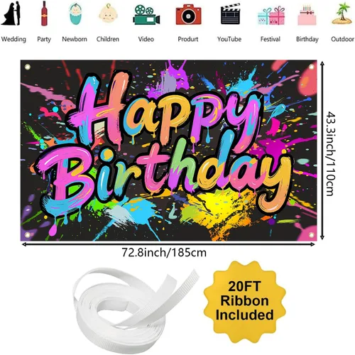 Miniatura 2 de Decoración de fiesta de cumpleaños de neón, cartel de neón de feliz cumpleaños, cartel de fondo de fotografía de fiesta que brilla en la oscuridad
