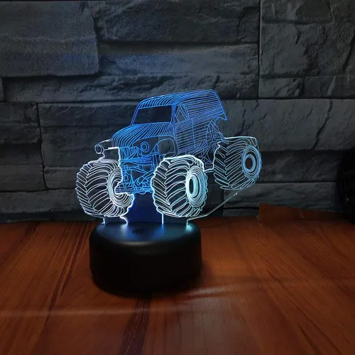 Miniatura 9 de Monster Jam Truck Lámpara LED de Ilusión 3D de Color Mixto Luz Nocturna de Carro Regalo de Cumpleaños Regalo de Festival para Niño Pequeño Bebé Niño