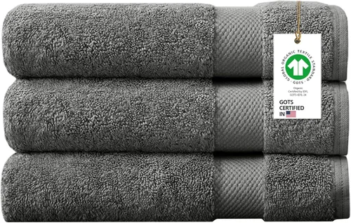 Miniatura 16 de Toallas 100% algodón orgánico de 22.93 oz/m² de felpa al tacto de secado rápido, paquete de 12 toallas de lavado de algodón orgánico, certificado