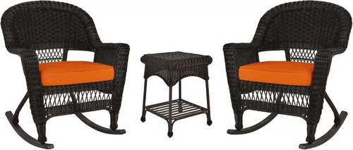 Miniatura 12 de Jeco Juego de 3 sillas de mimbre Rocker con cojín naranja, color negro