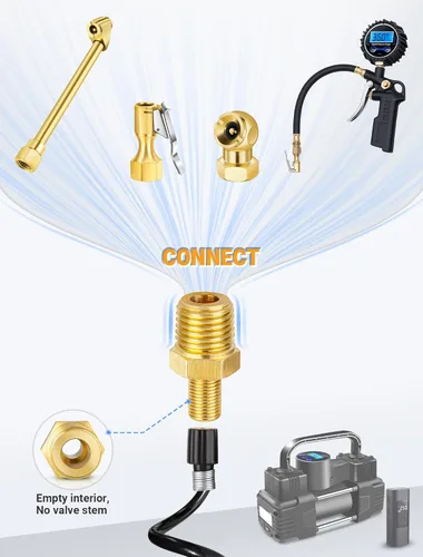Miniatura 3 de EVOULTES Adaptador de inflador de aire de latón, 1/4 pulgadas NPT (M) a válvula Schrader estándar (M), conector de inflado de neumáticos