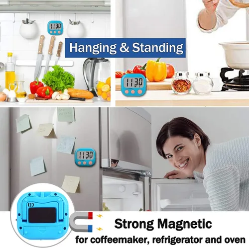 Miniatura 8 de Paquete de 2 temporizadores de cocina con anillo ruidoso, temporizadores digitales para cocinar magnéticos, color azul