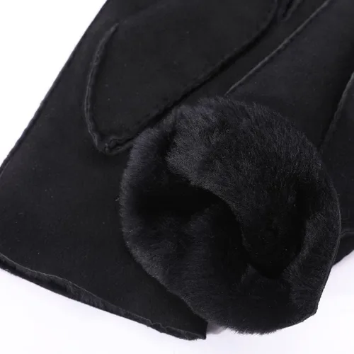Miniatura 4 de Harssidanzar Guantes de cuero para hombre, puños de piel de oveja, forro de lana gruesa para invierno, clima frío, guantes de conducción KM043US