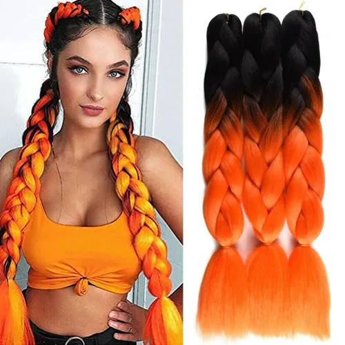 Miniatura 10 de Cabello trenzado jumbo para mujer, mezcla de extensiones de cabello de cuatro colores para trenzar, 24 pulgadas, colores arcoíris, fibra sintética