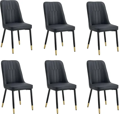 Miniatura 29 de Juego de 4 sillas de comedor modernas, juego de sillas de cocina de piel sintética, asiento tapizado acolchado grueso, sillas laterales negras sin