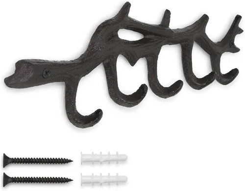 Miniatura 3 de GASARE, llavero para montaje en pared, gancho para llaves de hierro fundido, diseño de rama de árbol, tornillos y anclajes, tamaño grande de 13¼ x 4