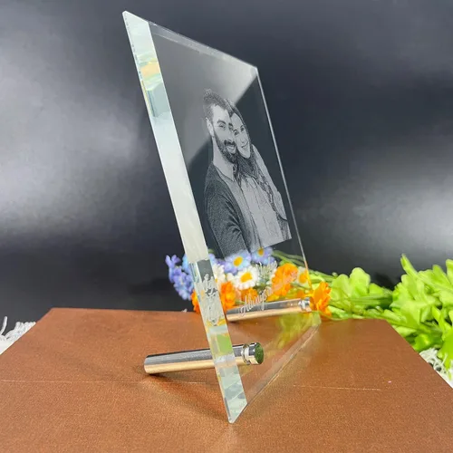 Miniatura 2 de Foto de cristal 2D, marco de boda de cristal personalizado de marcos de fotos de recuerdo, cristal rectangular grabado, regalos personalizados