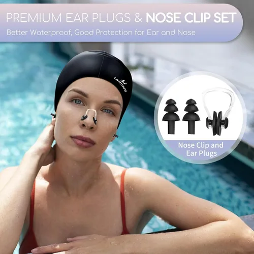 Miniatura 6 de Long Hair Swim Cap for Women 2 Pack, Silicone Swimming Caps for Unisex Adult Women Men with Ear Plugs & Nose Clip Set, Waterproof Adult Swim Hats