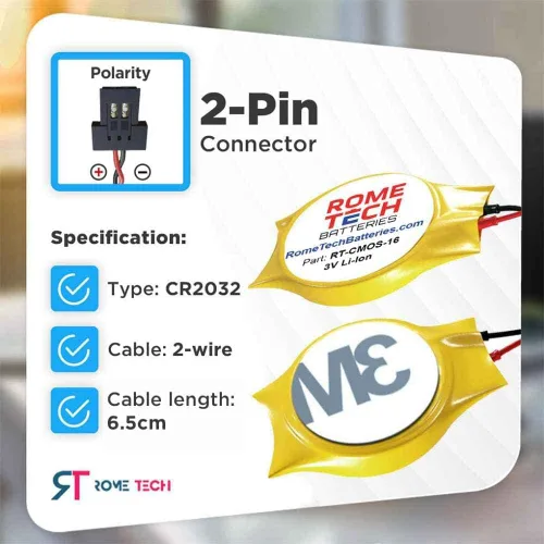 Miniatura 2 de Rome Tech Batería CMOS CR2032W para placa base Awow Ax41 – Respaldo de laptop BIOS RTC 3V KTS CR2032W 731 batería con 2 cables de cable FI conector