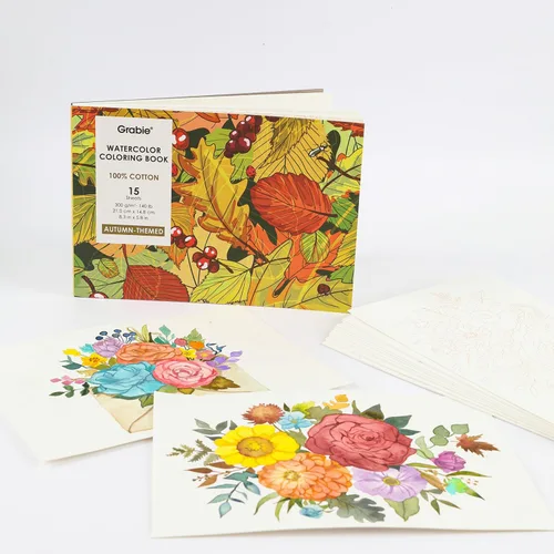 Miniatura 6 de Libro para colorear con acuarelas Grabie, 15 hojas A5 (21 cm x 15 cm), Libro de acuarelas para adultos: enciende tu expresión artística en papel B5