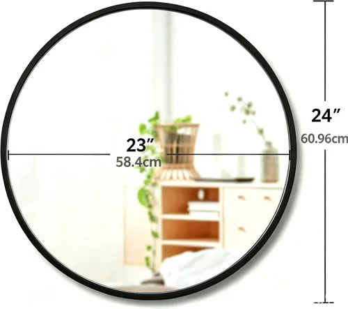 Miniatura 2 de Espejo Redondo de 24 Pulgadas, Espejo de Pared con Marco de Metal, Espejo Circular Montado en la Pared, Espejo de Tocador Moderno y Minimalista