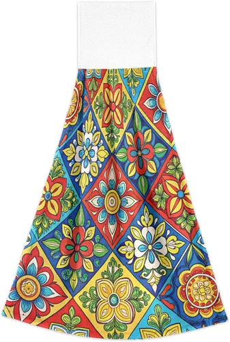 Miniatura 2 de 2 toallas de mano colgantes suaves y absorbentes con patrón de talavera mexicana para cocina y baño